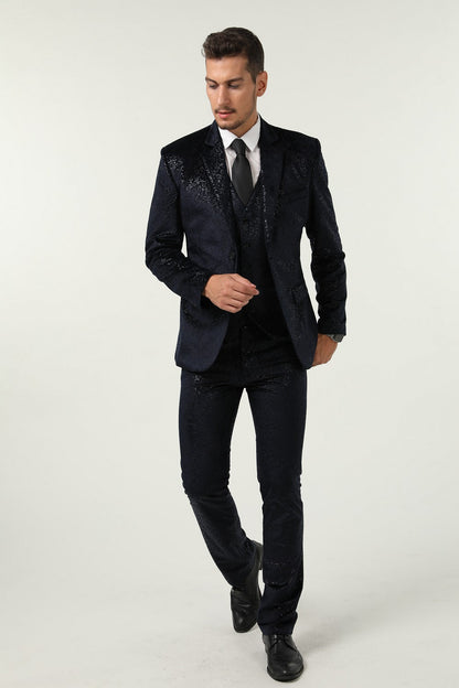 ly1527 Navy Velvet 3 Piece Men's Formal Suits With Jacket Vest Pants