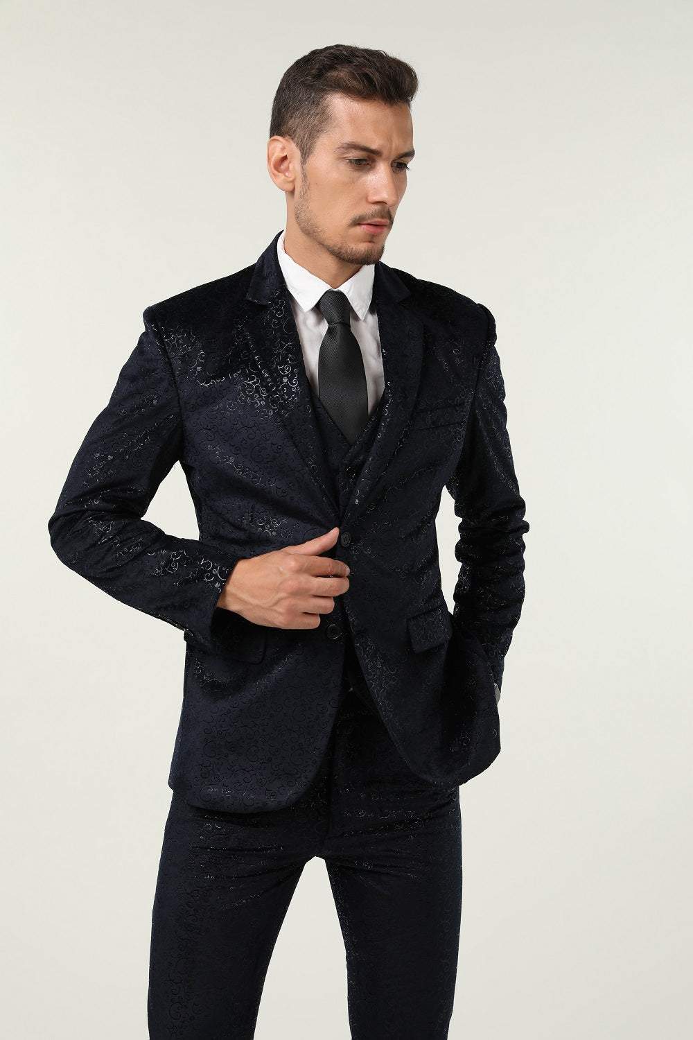 ly1527 Navy Velvet 3 Piece Men's Formal Suits With Jacket Vest Pants