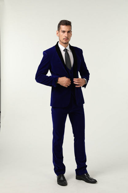 ly1583 Royal Blue Velvet 3 Piece Men's Formal Suits With Jacket Vest Pants