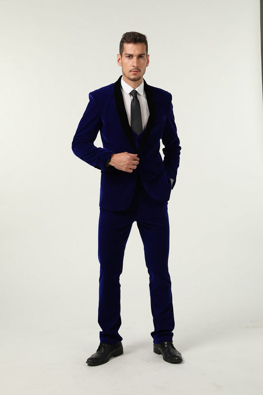 ly1583 Royal Blue Velvet 3 Piece Men's Formal Suits With Jacket Vest Pants