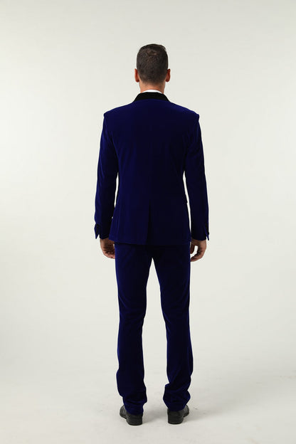 ly1583 Royal Blue Velvet 3 Piece Men's Formal Suits With Jacket Vest Pants