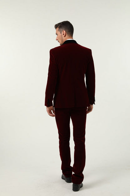 ly1300 Burgundy Velvet 3 Piece Men's Formal Suits