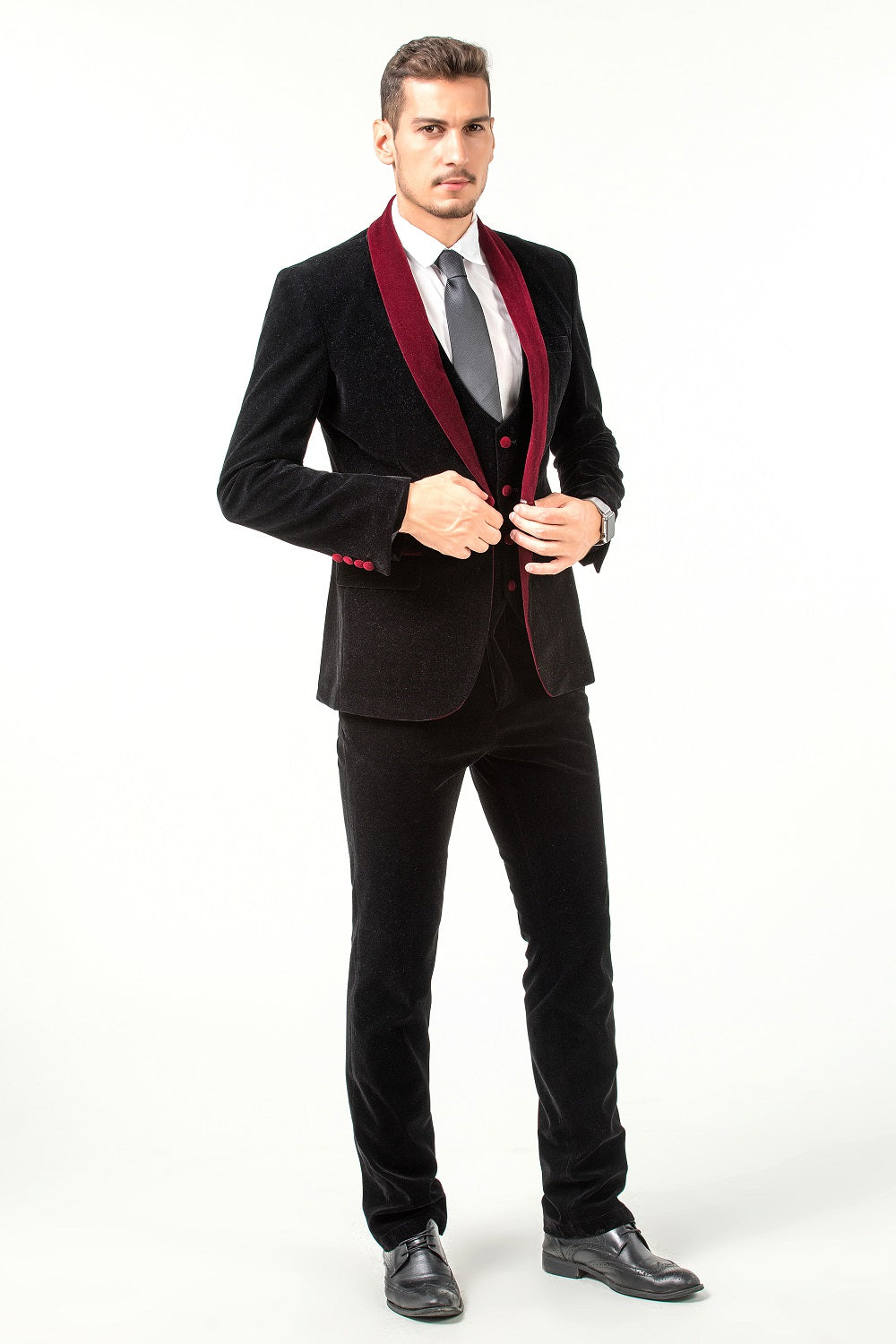 ly1584 Black Velvet Formal 3 Piece Men's Wedding Suits Tuxedos