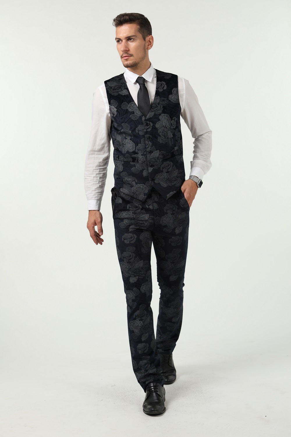 ly1519 New Arrival Unique Party Banquet 3 Piece Navy Patterned Men Suits