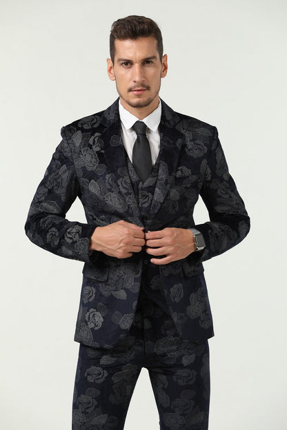 ly1519 New Arrival Unique Party Banquet 3 Piece Navy Patterned Men Suits