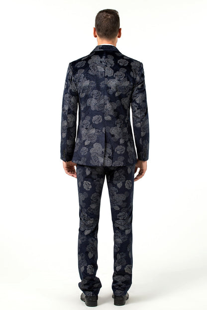 ly1519 New Arrival Unique Party Banquet 3 Piece Navy Patterned Men Suits