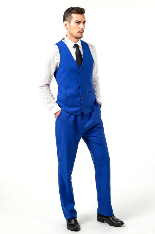 Royal Blue Men's Suits 2 Pieces Vest+Pants Set V-Neck Slim Fit Casual Waistcoat Suit