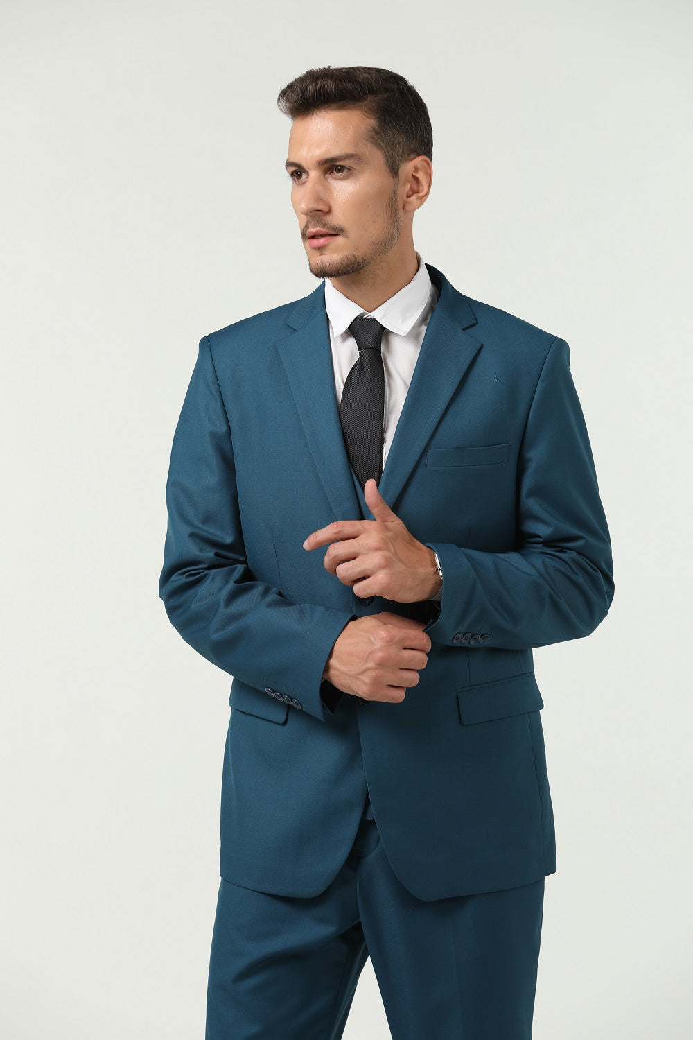 ly1694 Lake Blue Two Button Wedding 3 Pieces Slim Fit Men Suits