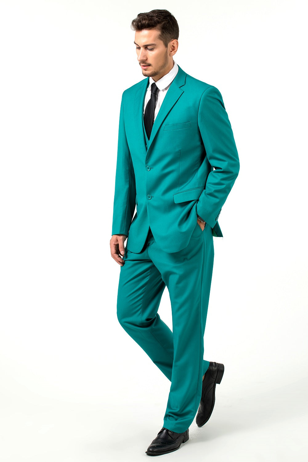 ly1693 Esmoquin verde con solapa con muesca para fiesta, banquete, trajes formales de 3 piezas para hombre