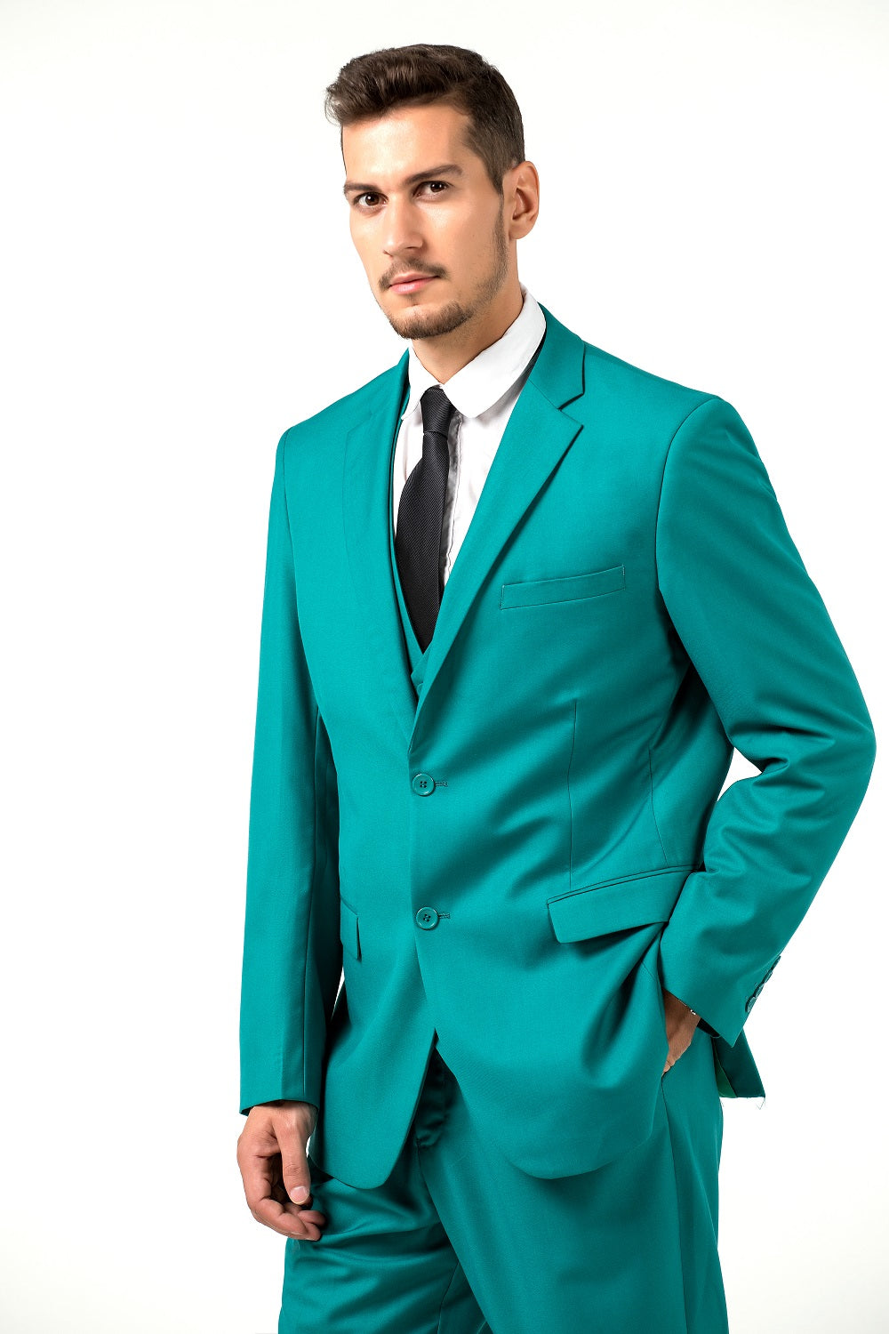 ly1693 Esmoquin verde con solapa con muesca para fiesta, banquete, trajes formales de 3 piezas para hombre