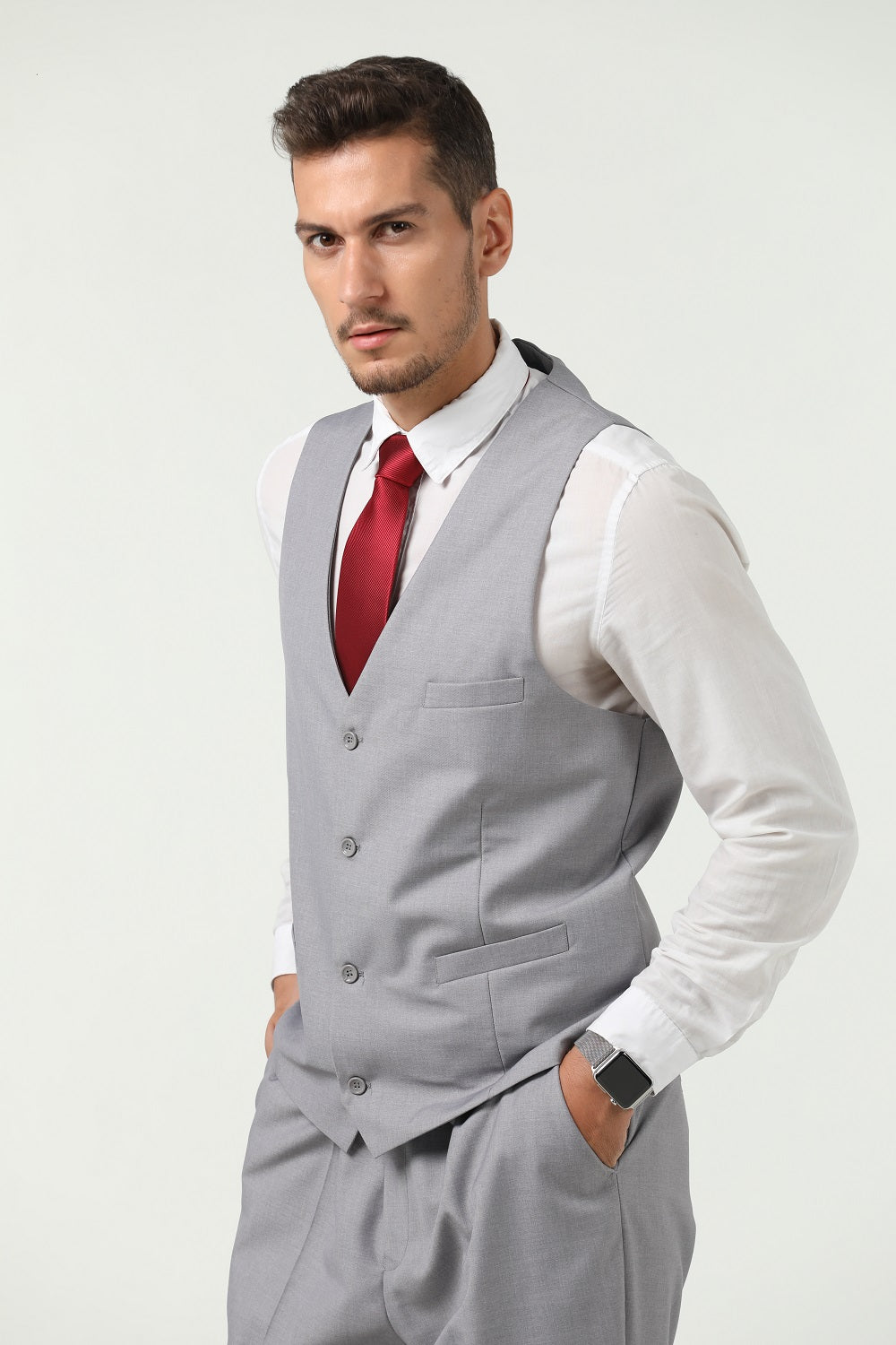 ly1696 Grey Two Button Wedding 3 Pieces Slim Fit Men Suits