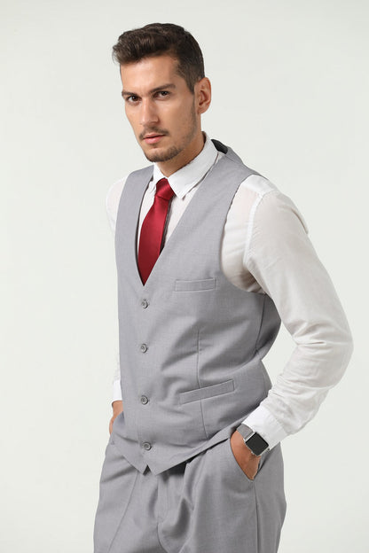 ly1668 Grey Men's Suits 2 Pieces Vest+Pants Set V-Neck Slim Fit Casual Waistcoat Suit