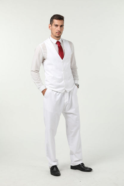 White Men's Suits 2 Pieces Vest+Pants Set V-Neck Slim Fit Casual Waistcoat Suit