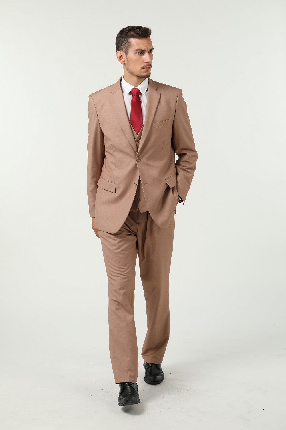 Khaki Two Button Wedding 3 Pieces Slim Fit Men Suits