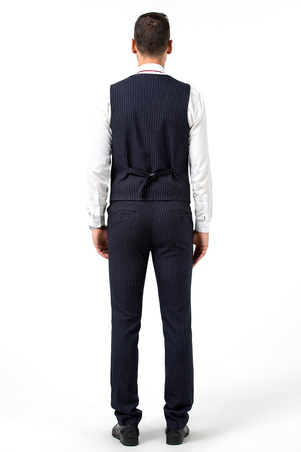 ly1523 Navy Stripe Men's 3 Piece Set Double Breasted Blazer Vest Pants for Party, Wedding and Business