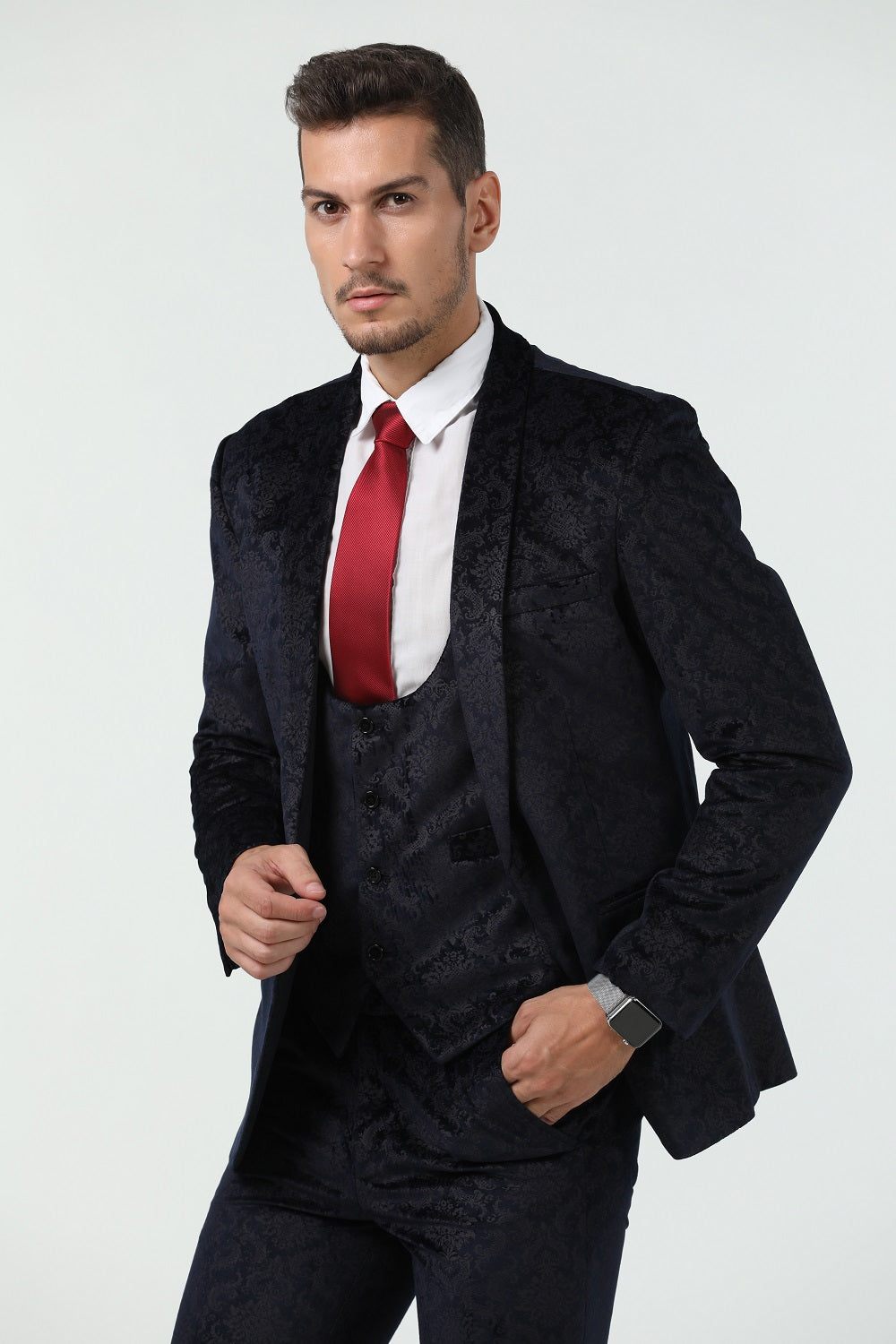 ly1518 New Arrival Unique Party Banquet 3 Piece Navy Patterned Men Suits