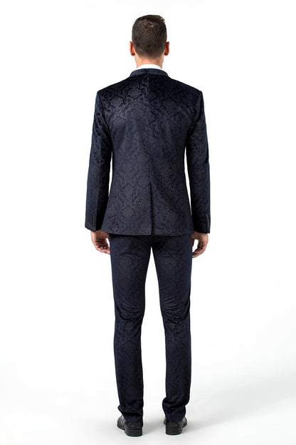 ly1518 New Arrival Unique Party Banquet 3 Piece Navy Patterned Men Suits