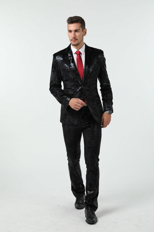 ly1526 Black Velvet 3 Piece Men's Formal Suits