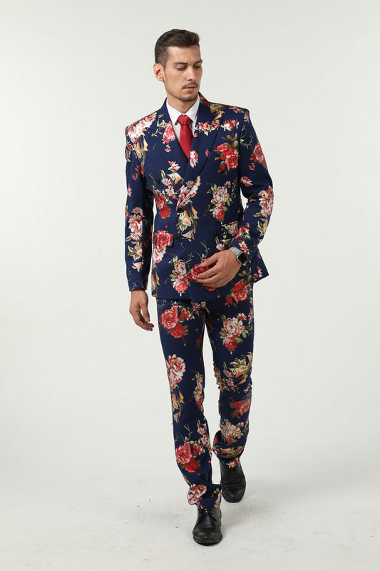 New Arrival Royal Blue Unique Patterned Party Banquet 3 Piece Men Suits