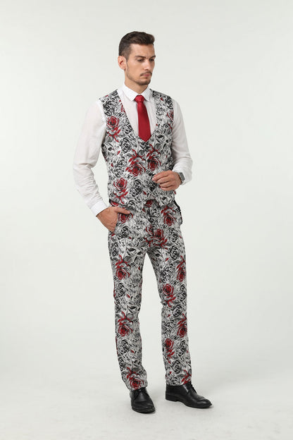 ly1508 New Arrival White Unique Red Patterned Party Banquet 3 Piece Men Suits