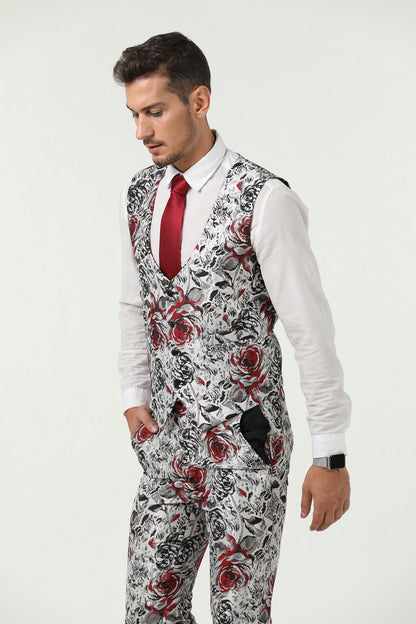 ly1508 New Arrival White Unique Red Patterned Party Banquet 3 Piece Men Suits