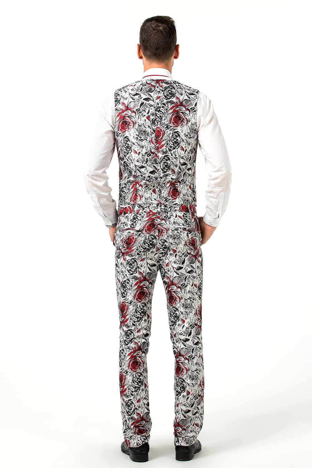 ly1508 New Arrival White Unique Red Patterned Party Banquet 3 Piece Men Suits