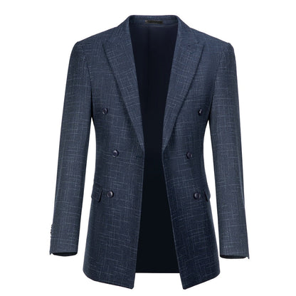 ly1657 Navy Plaid Men's Double Breasted  Blazer