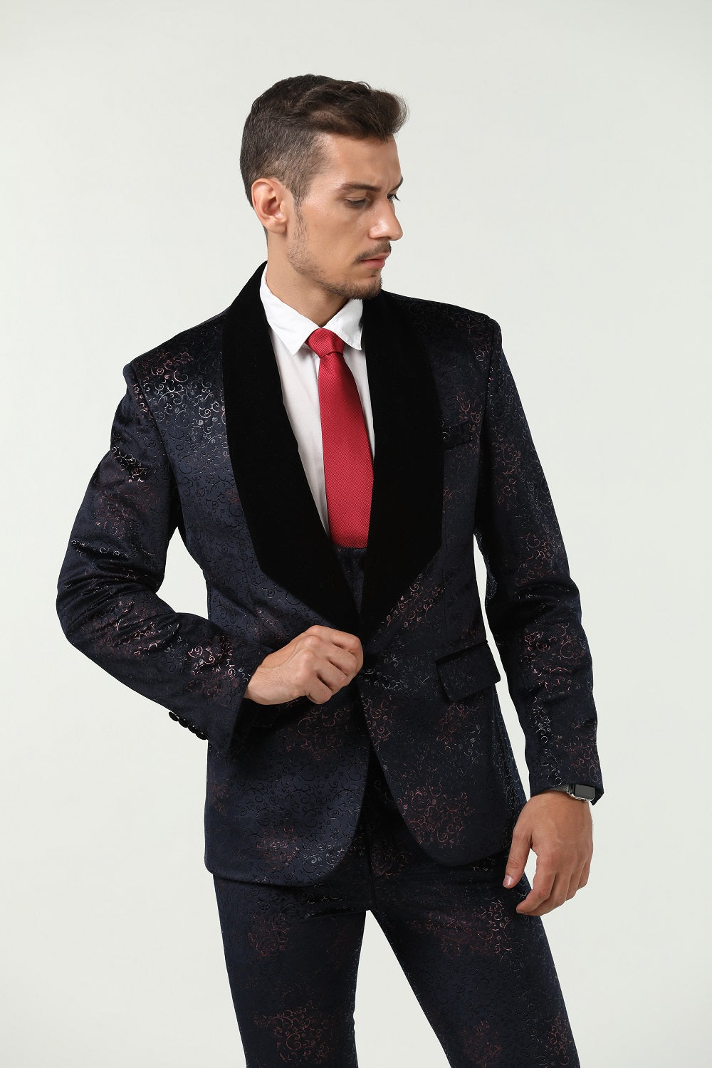 ly1515 New Arrival Navy Velvet Unique Patterned Party Banquet 3 Piece Men Suits