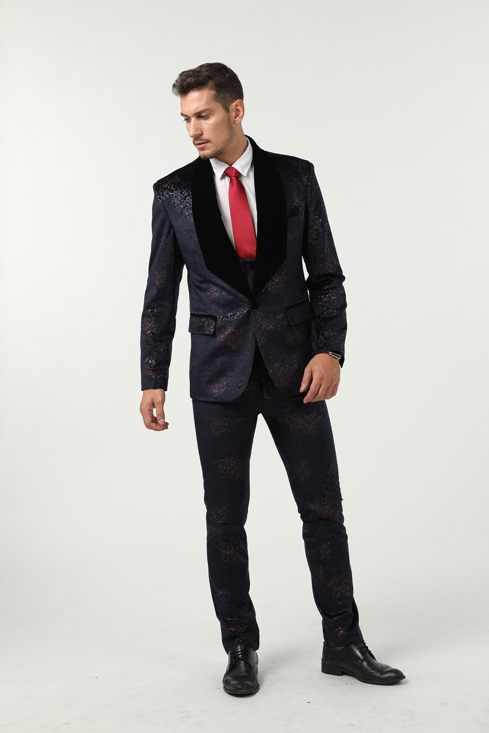 ly1515 New Arrival Navy Velvet Unique Patterned Party Banquet 3 Piece Men Suits