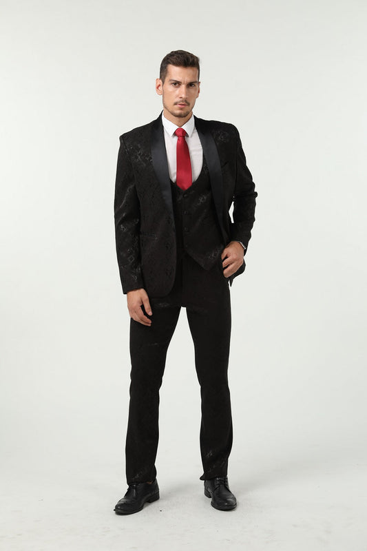 New Arrival Black Unique Plaid Patterned Party Banquet 3 Piece Men Suits