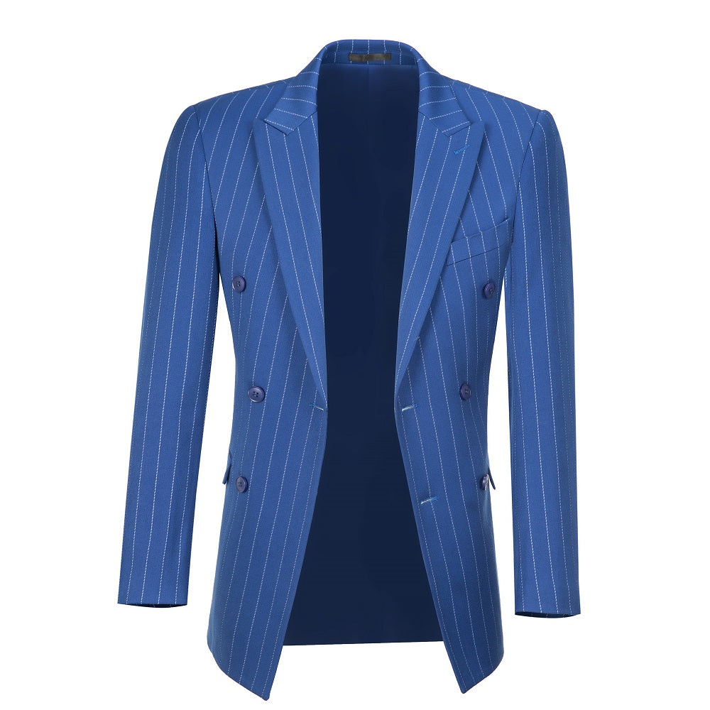 ly1626 Royal Blue Stripe Men's Double Breasted Blazer for Party, Wedding and Business