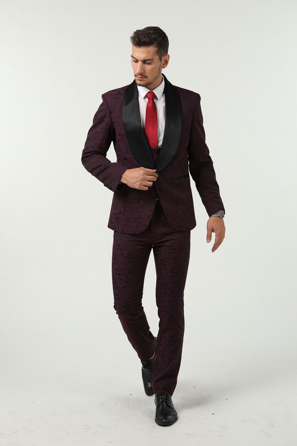 New Arrival Purple Unique Patterned Party Banquet 3 Piece Men Suits