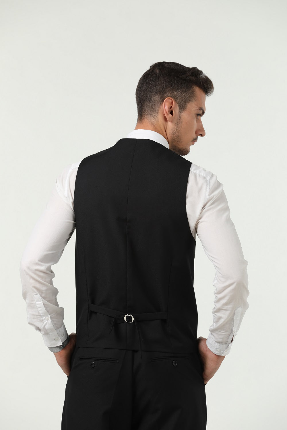 ly1670 Black Men's Suits 2 Pieces Vest+Pants Set V-Neck Slim Fit Casual Waistcoat Suit