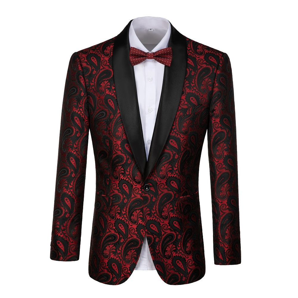 ly1330 Blazer burdeos con estampado único para hombre para fiestas, bodas y negocios