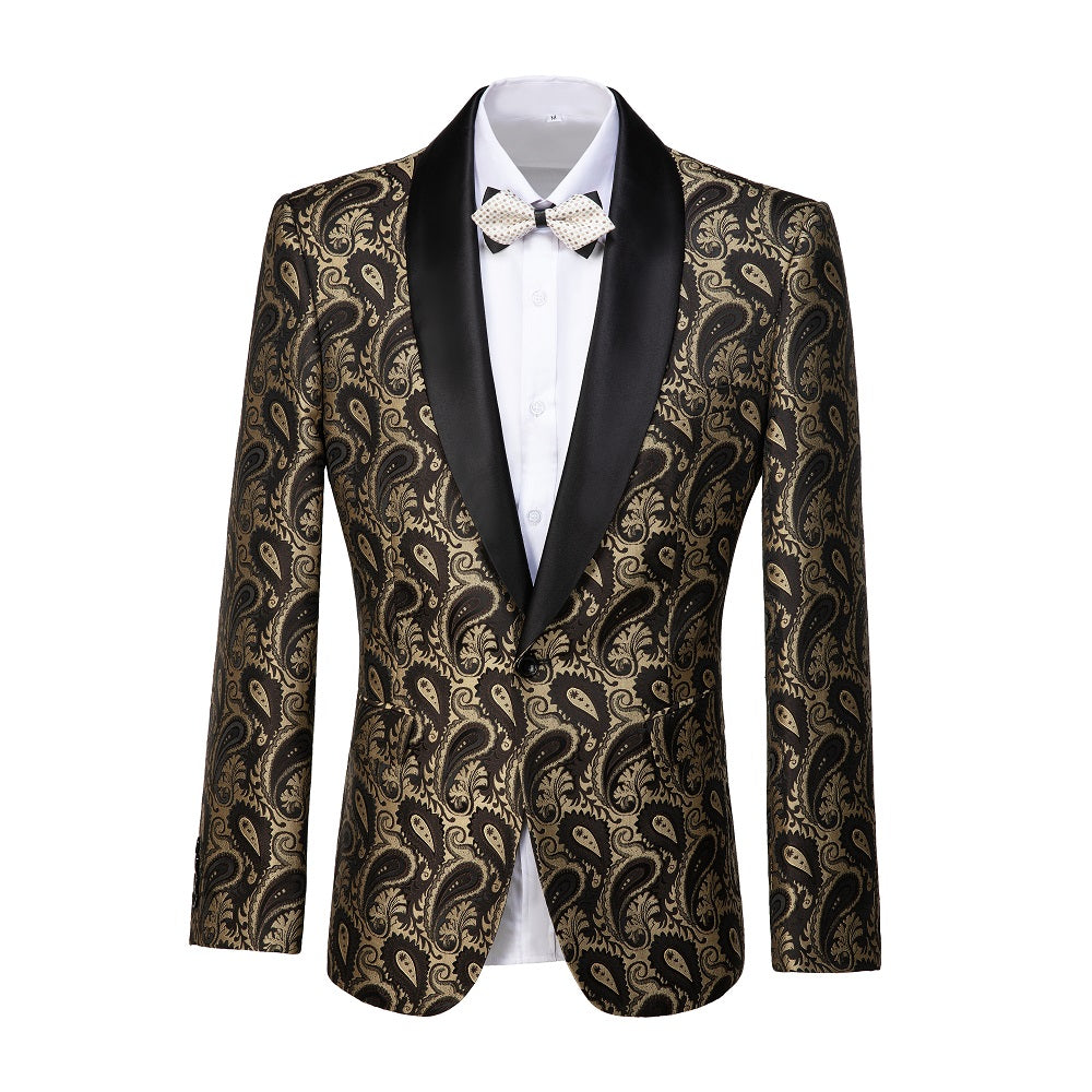 Golden Unique Patterned Men's Blazer for Party, Wedding and Business