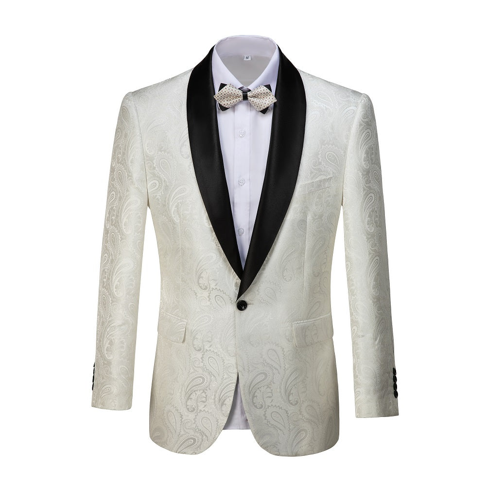 ly1332 White Patterned Wedding Prom Men's Blazer Tuxedos