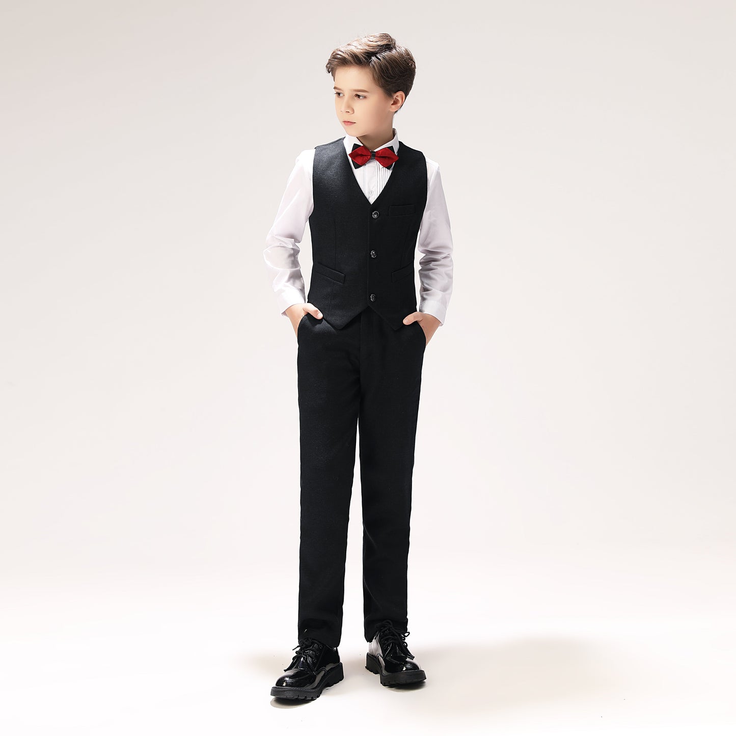 ly1272 Black Woolen Formal Kids 5 Piece Boys Suits