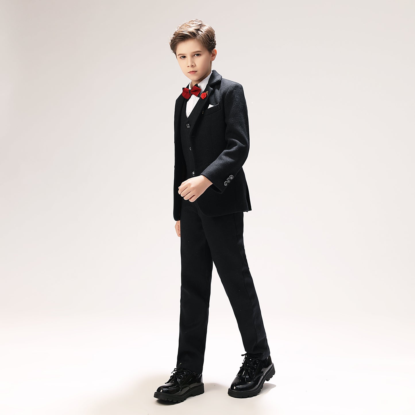 ly1272 Black Woolen Formal Kids 5 Piece Boys Suits