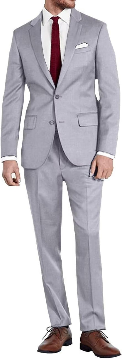 ly1780 Mens Slim Fit 2 Piece Suit Two Button Notched Lapel Solid Suit Jacket Pants Set Tuxedo for Prom