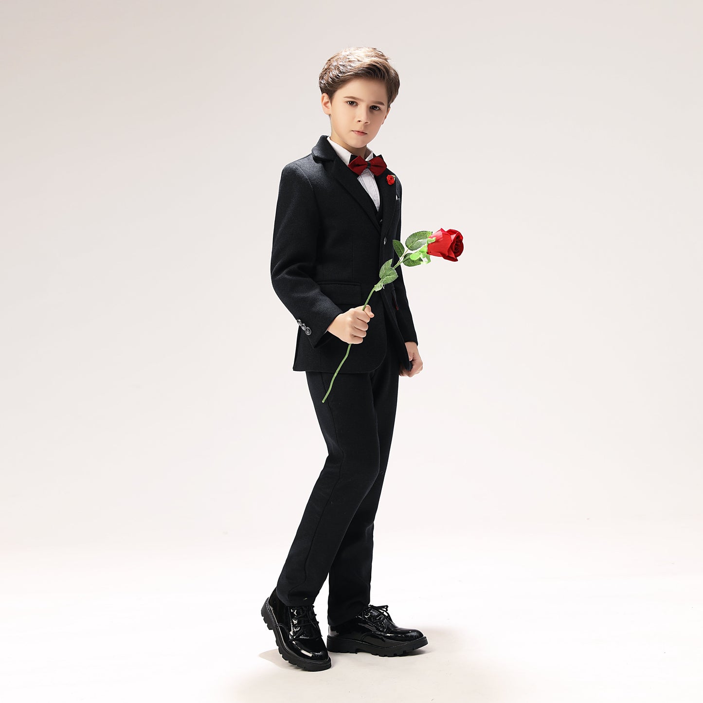 ly1272 Black Woolen Formal Kids 5 Piece Boys Suits