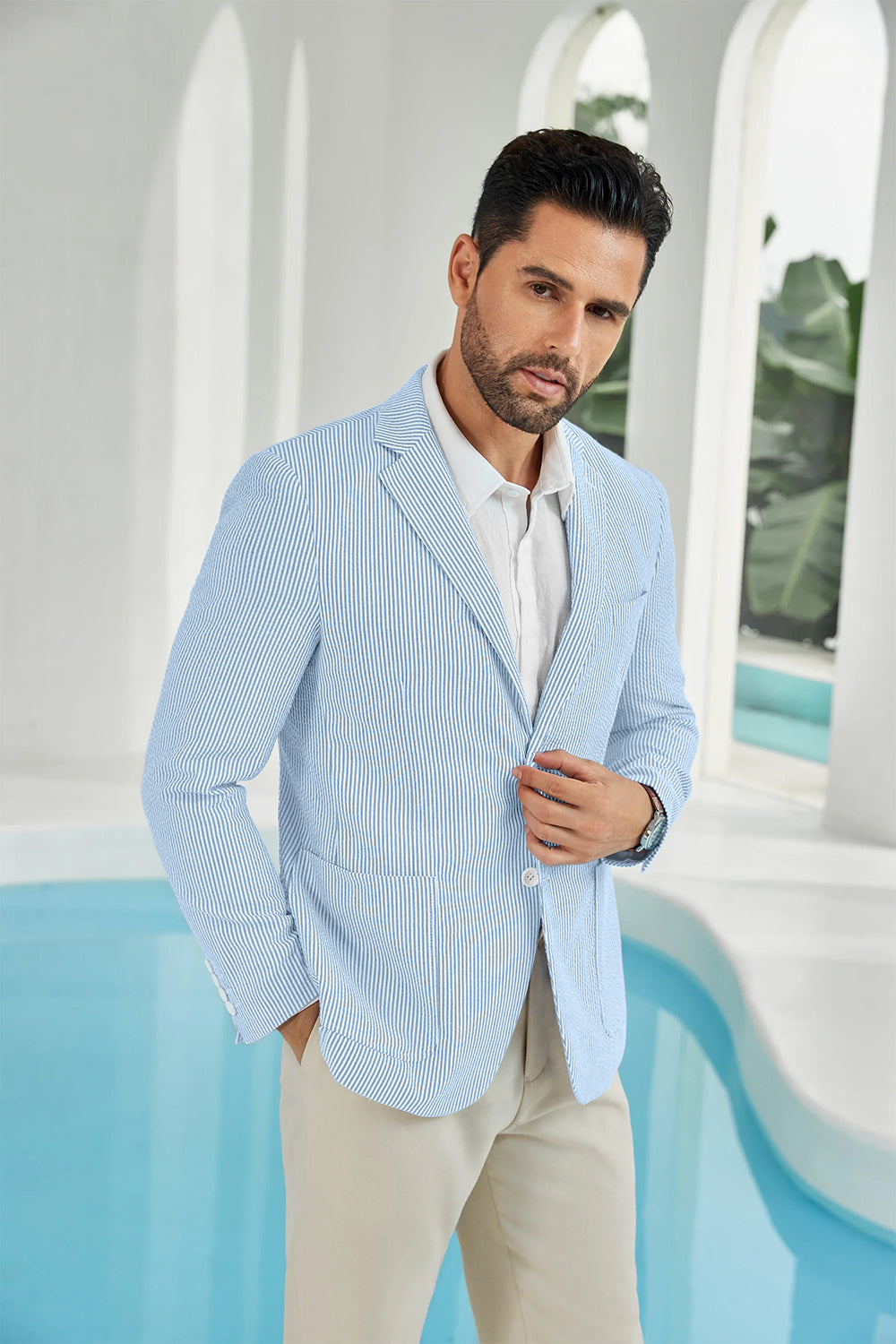 ly1111 Seersucker Striped Men's Summer Blazer