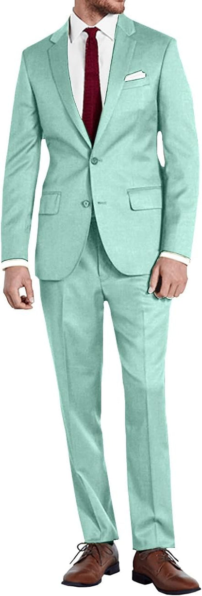 ly1780 Mens Slim Fit 2 Piece Suit Two Button Notched Lapel Solid Suit Jacket Pants Set Tuxedo for Prom