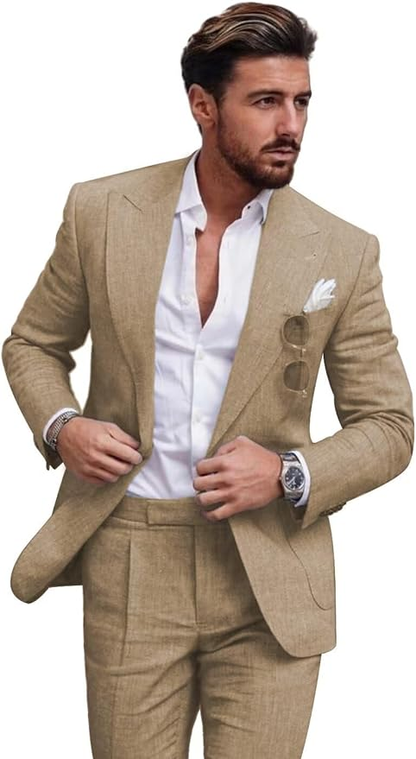 ly1127 Casual Linen Men's Slim Fit 2 Piece Suit