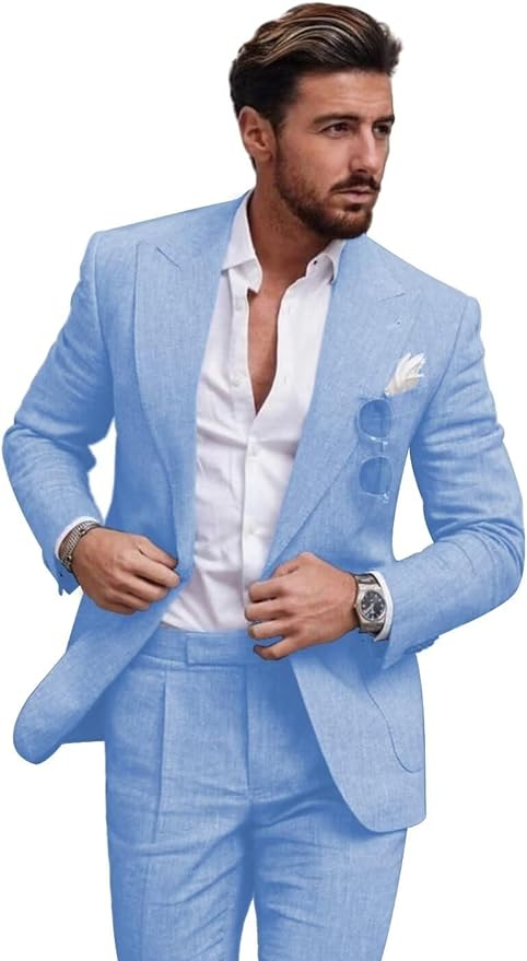 ly1127 Casual Linen Men's Slim Fit 2 Piece Suit