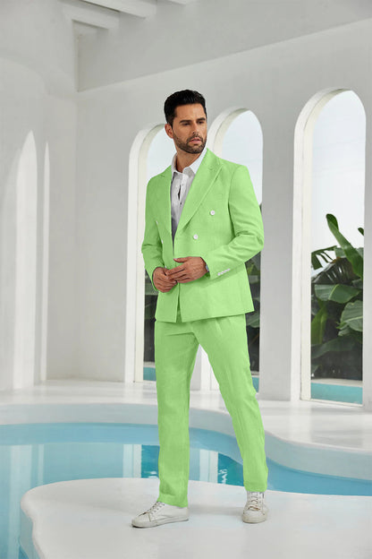 ly1113 Seersucker Double Breasted Blazer Pants 2 Piece Men's Summer Suit