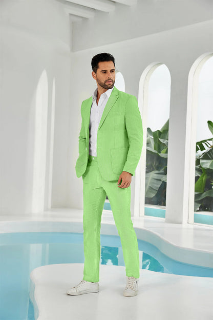 ly1114 Seersucker Striped Blazer Pants 2 Piece Men's Summer Suit