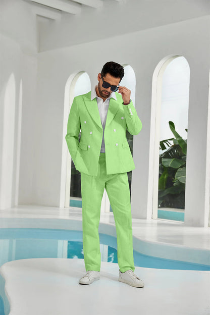 ly1113 Seersucker Double Breasted Blazer Pants 2 Piece Men's Summer Suit