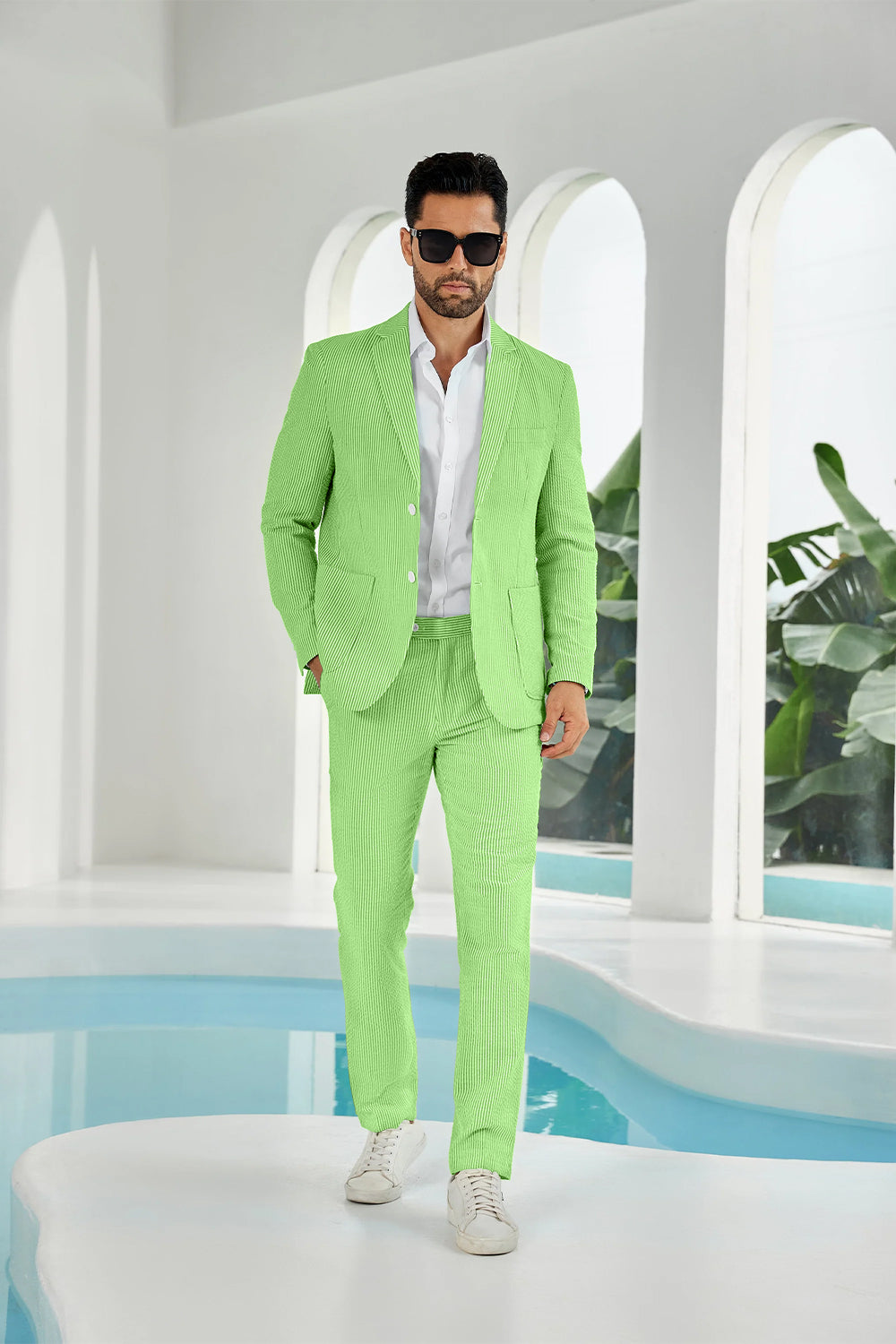 ly1114 Seersucker Striped Blazer Pants 2 Piece Men's Summer Suit