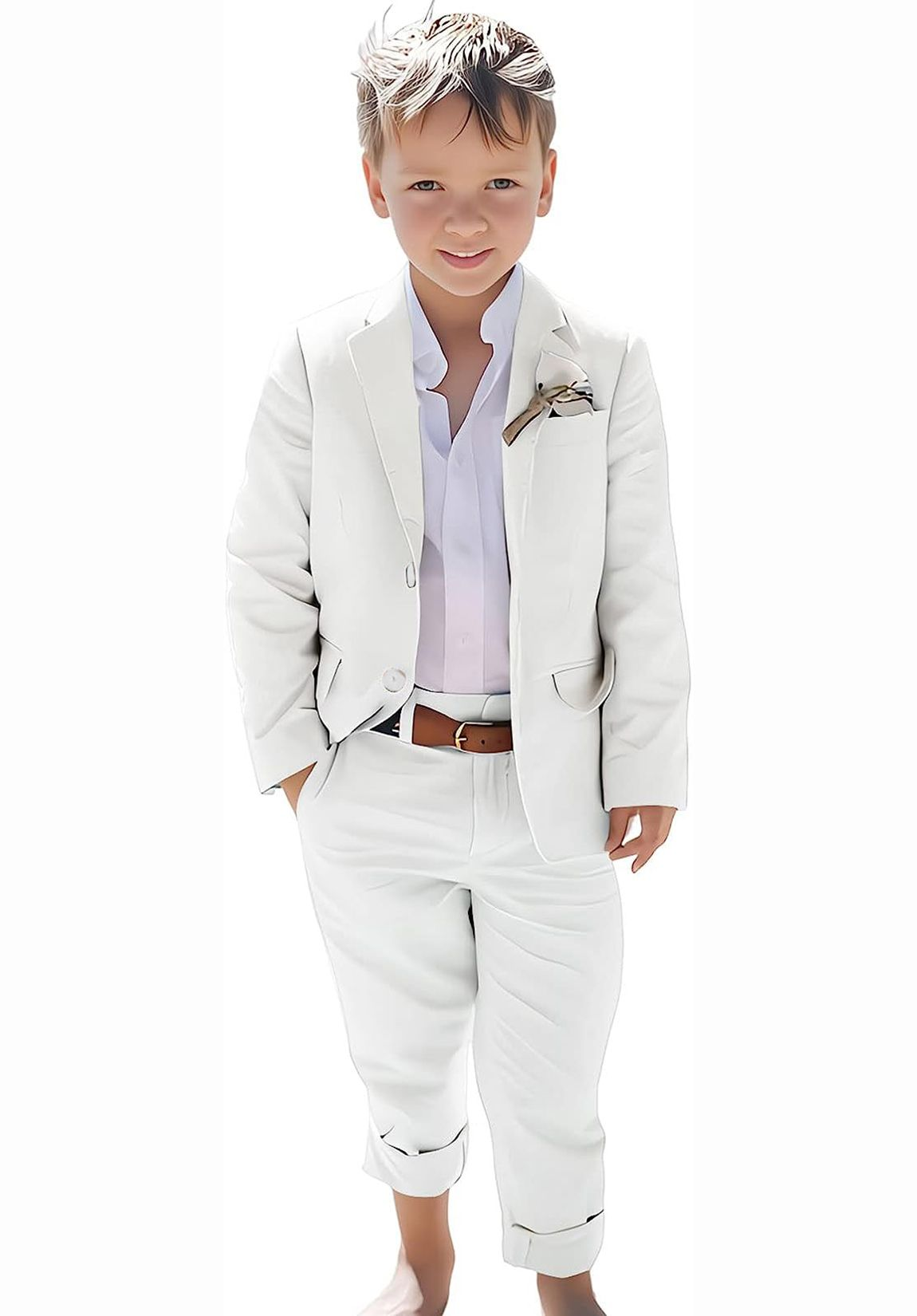 ly1118 Linen Boys Summer Slim Fit 2 Pieces Linen Suit Jacket Pant