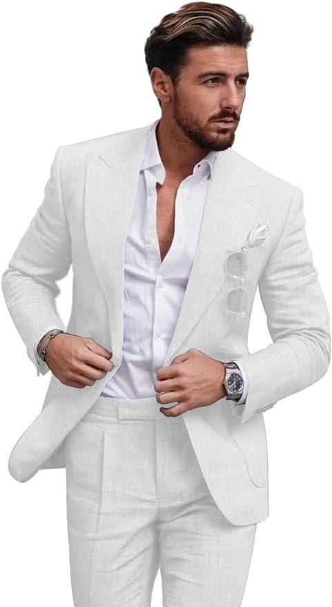 ly1127 Casual Linen Men's Slim Fit 2 Piece Suit